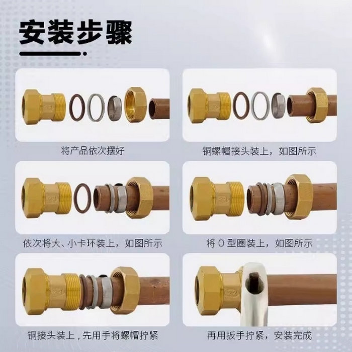 紫銅管接頭(平板太陽(yáng)能集熱器銅管卡套直接配件)