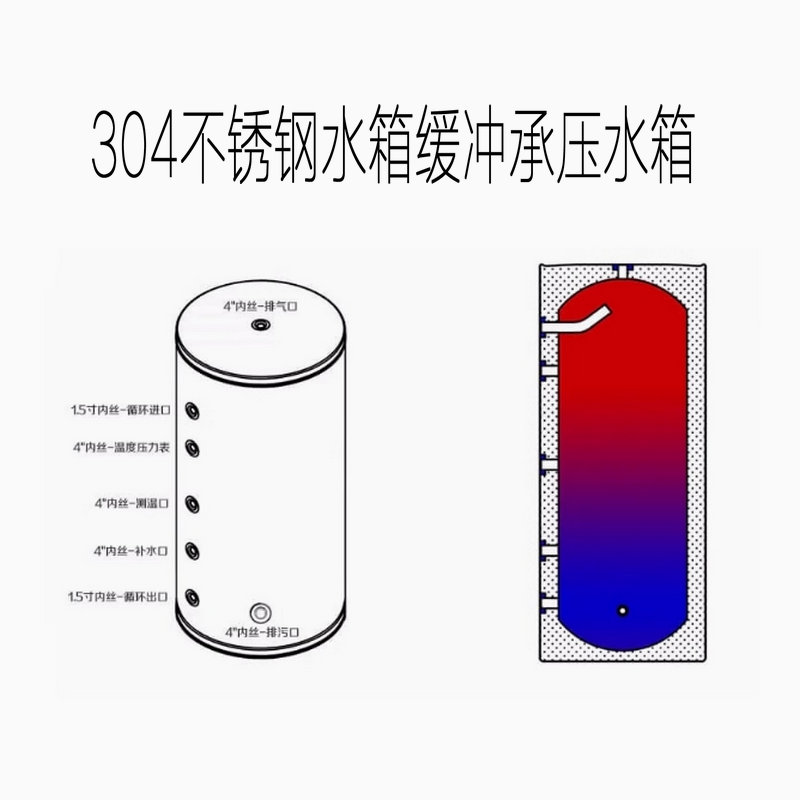 304不銹鋼緩沖承壓水箱（空氣能地暖緩沖承壓保溫水箱）