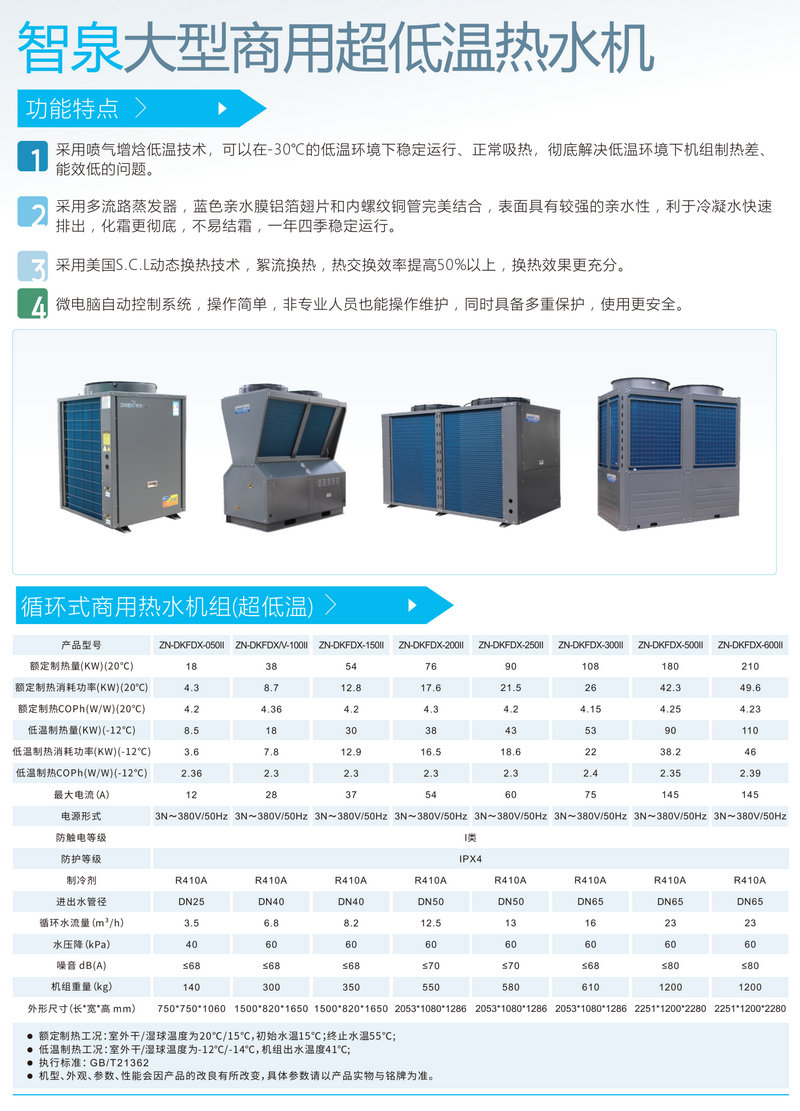 頂吹●超低溫5匹空氣能熱水機ZN-DKFDX-050Ⅱ